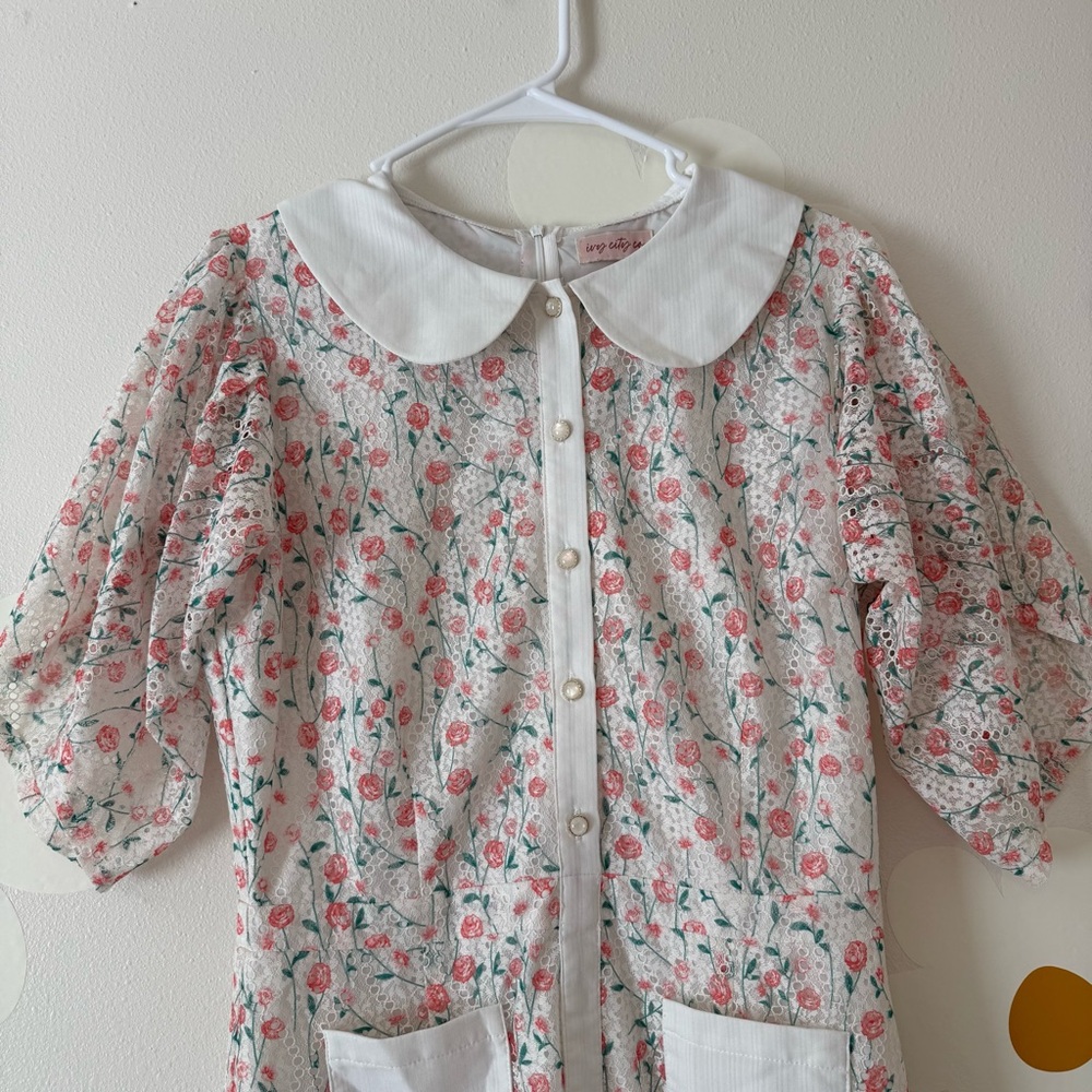 Ivy City Co. White and Pink Floral Eyelet Collared Dress - Picture 5 of 14